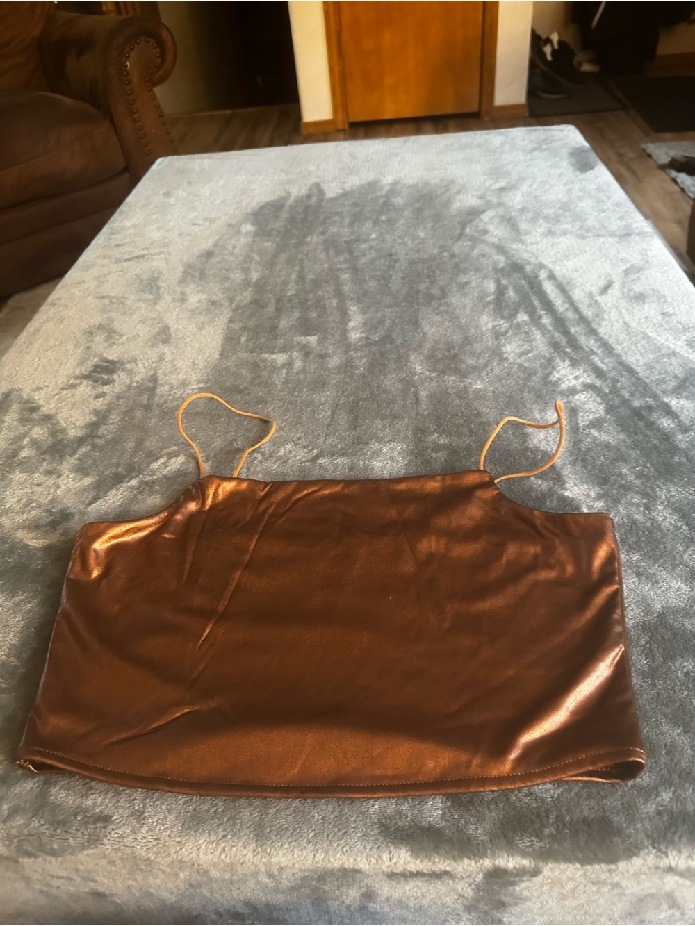 Justify Copper Satin Spaghetti-Strap Crop Top